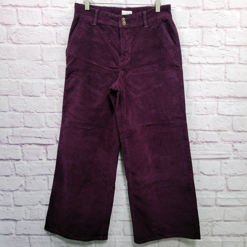 Wonderly‎ Corduroy Eggplant Wide Leg Pants Womens 6P High Rise Retro Boho Indie